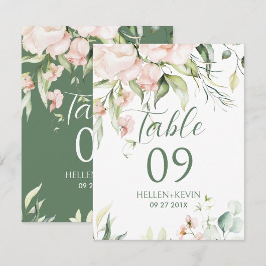 Witte en roze bloemen Tafelnummer (Voorkant / Achterkant)
