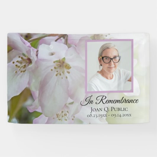 Witte en roze bloemen viering van het leven begraf spandoek (Horizontaal)