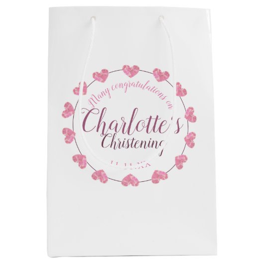 Witte en roze bloemmeisje met cadeautas voor kerst (Voorkant)