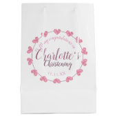 Witte en roze bloemmeisje met cadeautas voor kerst (Achterkant)