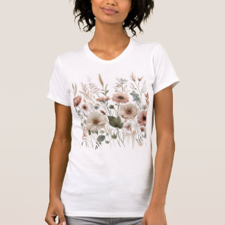 Witte en roze bloemrijke wilde bloemen t-shirt