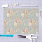 Witte en roze blozende rozen op blauwe achtergrond tissuepapier (Craft)