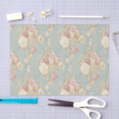 Witte en roze blozende rozen op een blauwe achterg tissuepapier (Craft)