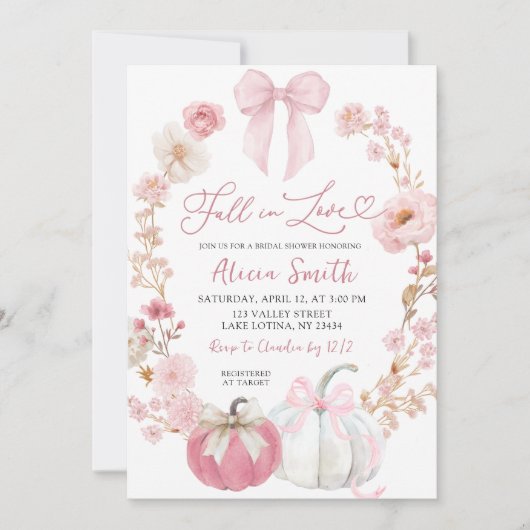 Witte en Roze Bow Coquette Pompoen Bloemen Bruid Kaart (Voorkant)