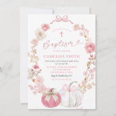 Witte en Roze Bow Coquette Pompoen Doop Kaart (Voorkant)