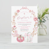 Witte en Roze Bow Coquette Pompoen Doop Kaart (Staand voorkant)