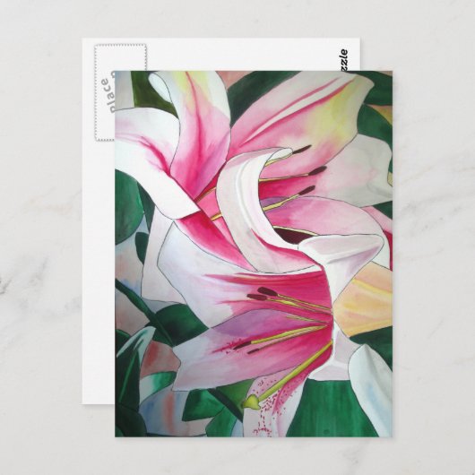 Witte en Roze daglly waterverf art flower Briefkaart (Voorkant / Achterkant)