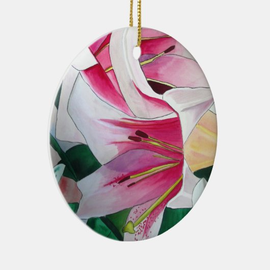 Witte en Roze daglly waterverf art flower Keramisch Ornament (Rechts)