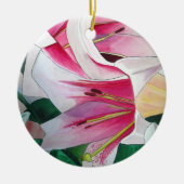 Witte en Roze daglly waterverf art flower Keramisch Ornament (Voorkant)