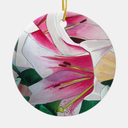 Witte en Roze daglly waterverf art flower Keramisch Ornament (Voorkant)
