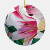Witte en Roze daglly waterverf art flower Keramisch Ornament (Achterkant)