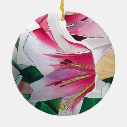 Witte en Roze daglly waterverf art flower Keramisch Ornament (Achterkant)