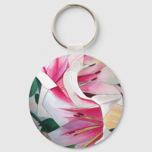 Witte en Roze daglly waterverf art flower Sleutelhanger