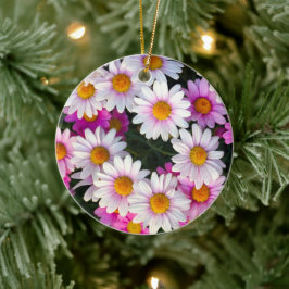 Witte en roze Daisy Flower Keramisch Ornament