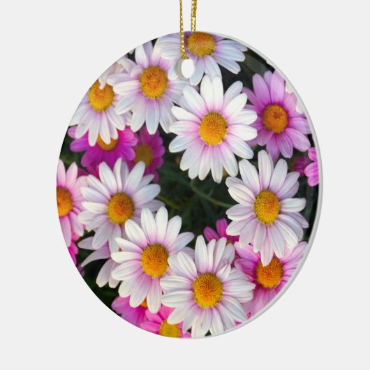 Witte en roze Daisy Flower Keramisch Ornament (Links)