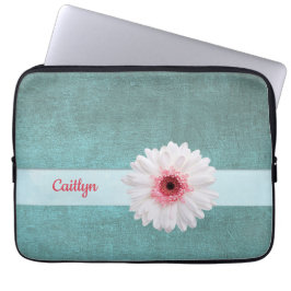 Witte en roze Daisy op Turquoise Laptop Sleeve