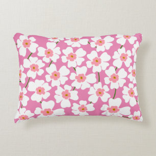 Witte en Roze Fantasie Bloemen Kracht  Accent Kussen