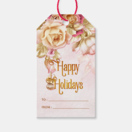 Witte en roze feestdagen Rozen Prettige feestdagen Cadeaulabel