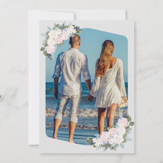 Witte en roze Floral bruiloft Kaart (Achterkant)