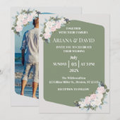 Witte en roze Floral bruiloft Kaart (Voorkant / Achterkant)