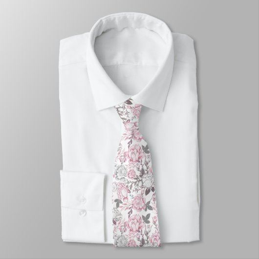 Witte en Roze Floral Stropdas (Gebonden)