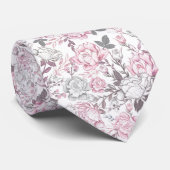 Witte en Roze Floral Stropdas (Opgerold)