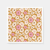 Witte en roze florale patroon op karamelbruin servet (Voorkant)