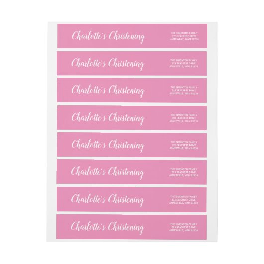 Witte en roze gepersonaliseerde doop (Vel)