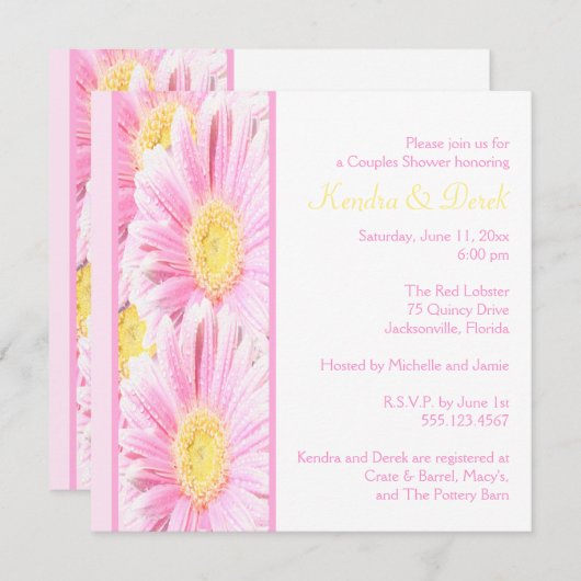 Witte en Roze Gerberas Couples Shower Invitation Kaart (Voorkant / Achterkant)