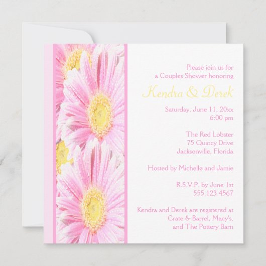 Witte en Roze Gerberas Couples Shower Invitation Kaart (Voorkant)