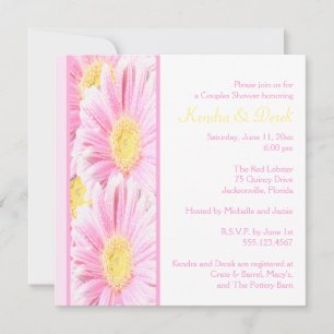 Witte en Roze Gerberas Couples Shower Invitation Kaart