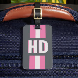 Witte en roze gestreepte Shadow Monogram bruidsmei Bagagelabel