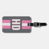 Witte en roze gestreepte Shadow Monogram bruidsmei Bagagelabel (Voorkant horizontaal)