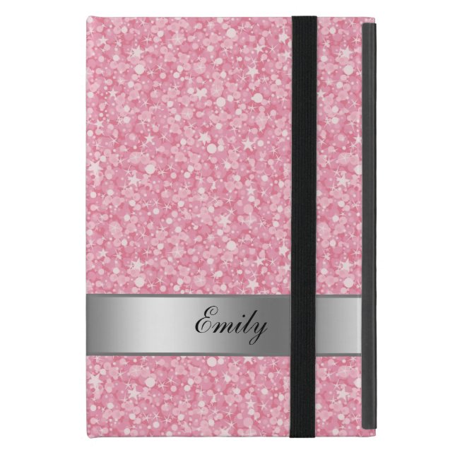 Witte en roze glitter zilveren accenten iPad mini hoesje (Voorkant Dicht)