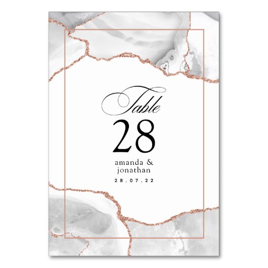 Witte en Roze Gouden Agate Huwelijk Kaart (Voorkant)