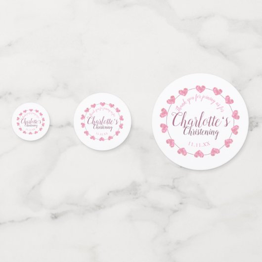 Witte en roze hart baby dochter doop confetti (Voorkanten)