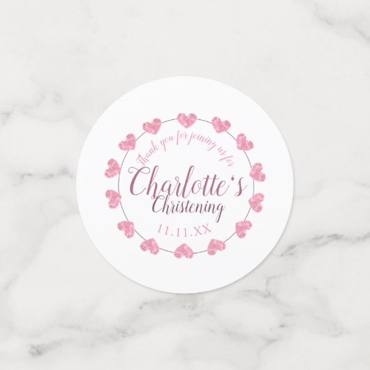 Witte en roze hart baby dochter doop confetti (Kleine voorkant)