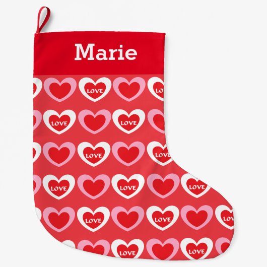 Witte en roze harten grote kerstsok (Voorkant)