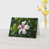 Witte en Roze Hibiscus Tropical Flower Note Kaart (Gele Bloem)