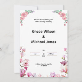 Witte en roze huwelijksuitnodiging kaart