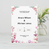 Witte en roze huwelijksuitnodiging kaart (Staand voorkant)