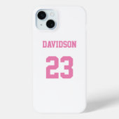Witte en Roze Jersey Naam Beschermend Nummer Case-Mate iPhone Case (Achterkant)
