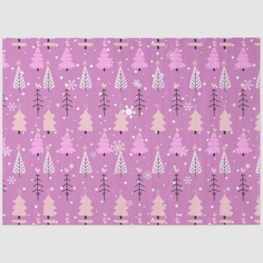 Witte en roze kerstbomen Paarse kerst Tissuepapier (Voorkant)