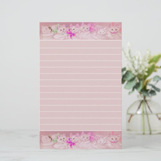 Witte en Roze Kittens Persoonlijk Briefpapier (Staand voorkant)
