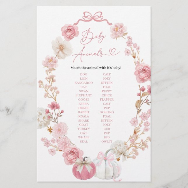 Witte en Roze Kleine Pompoen Baby Dieren Game (Voorkant)