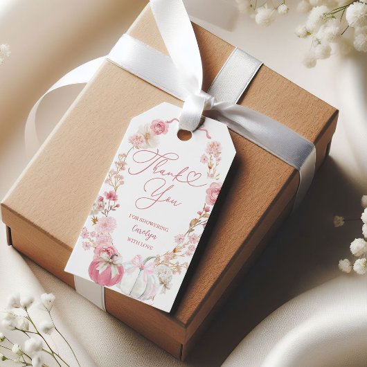 Witte en Roze Kleine Pompoen Baby shower Gift Labe Cadeaulabel