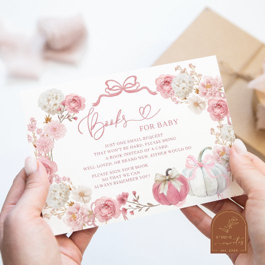 Witte en Roze Kleine Pompoen Boeken voor Baby Informatiekaartje