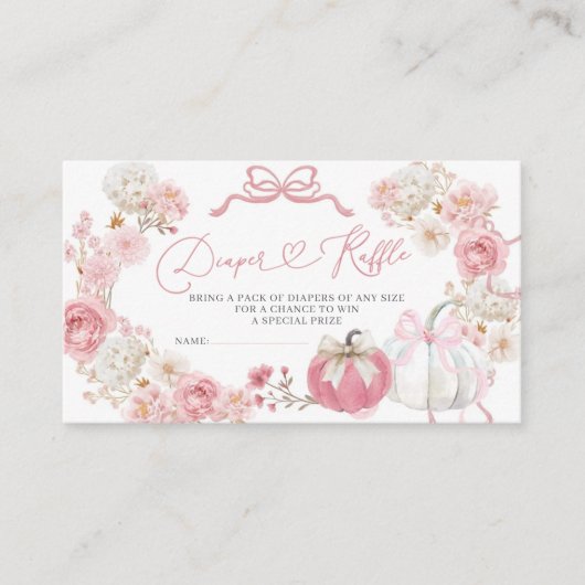 Witte en Roze Kleine Pompoen Luier Raffle Informatiekaartje (Voorkant)