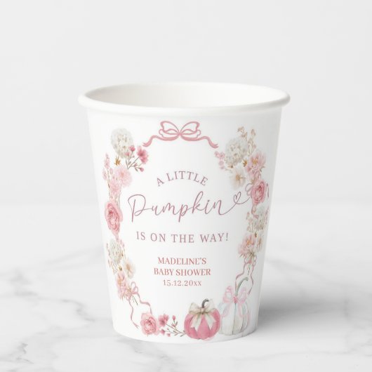 Witte en roze kleine pompoen papieren bekers (Voorkant)