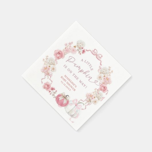 Witte en roze kleine pompoen papieren servetten (Hoek)